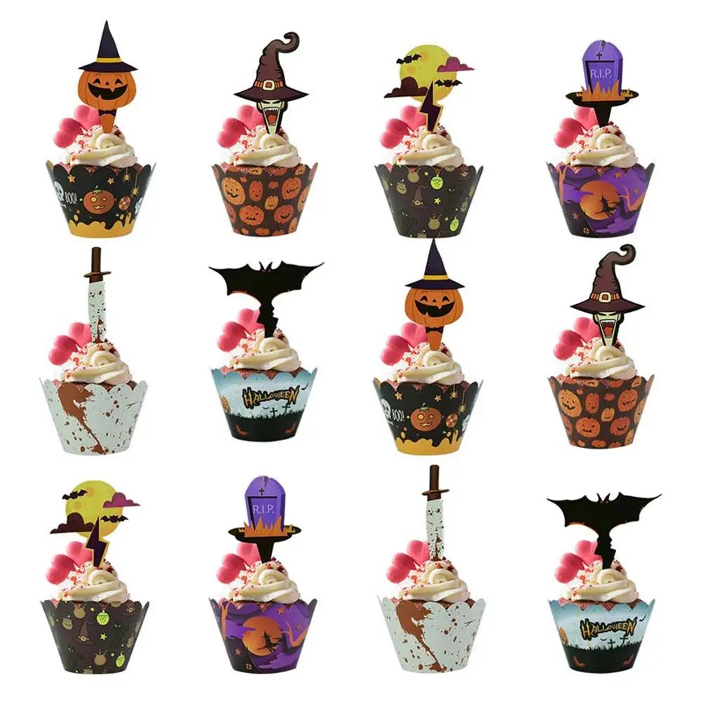 SpookyBake™ Halloween Pumpkin & Witch Cupcake Wrapper & Topper Set