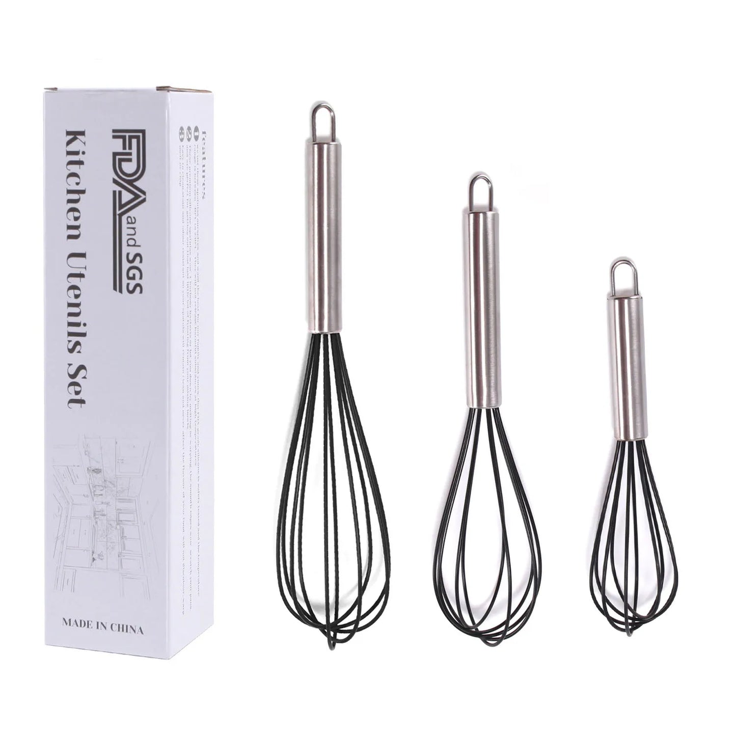 Stainless Steel Balloon Whisk – Manual Egg Beater (8/10/12 Inch)