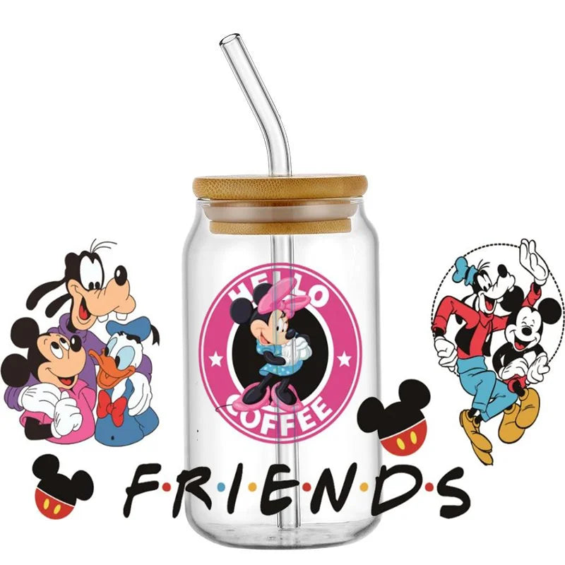 Cute Kitty & Mickey UV DTF Wrap – Waterproof Transfer for Tumblers