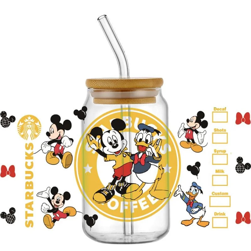 Cute Kitty & Mickey UV DTF Wrap – Waterproof Transfer for Tumblers