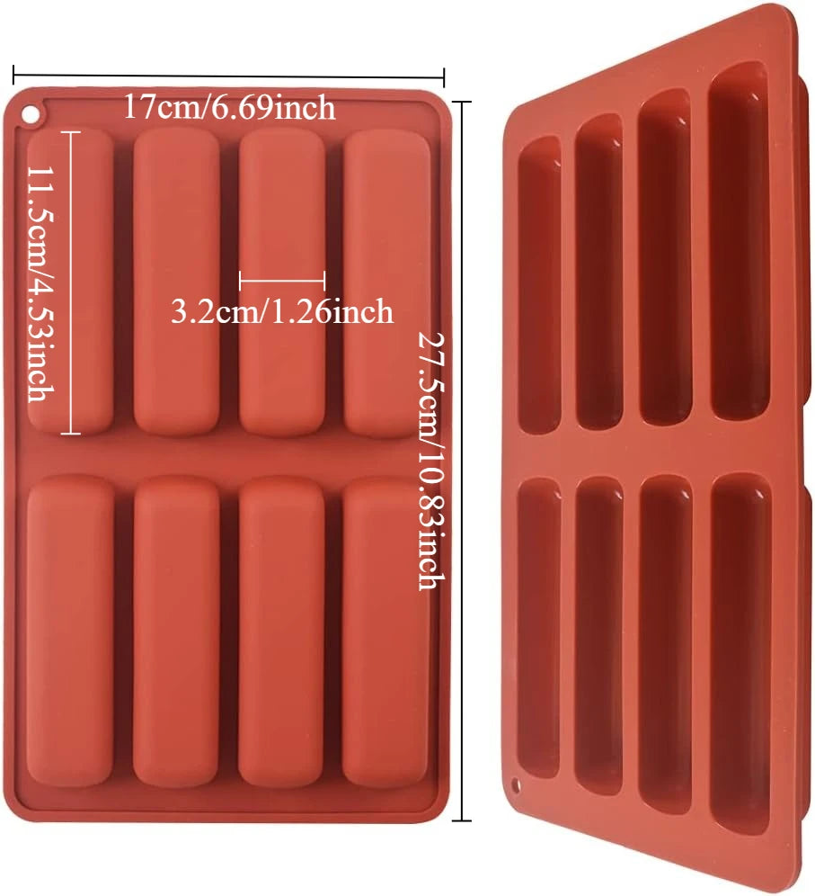 8-Cavity 3D Strip Silicone Cake Mold – Non-Stick Flexible Bakeware