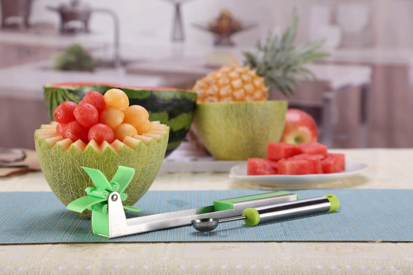 Stainless Steel Windmill Watermelon Cutter – Quick Fruit Slicer Tool