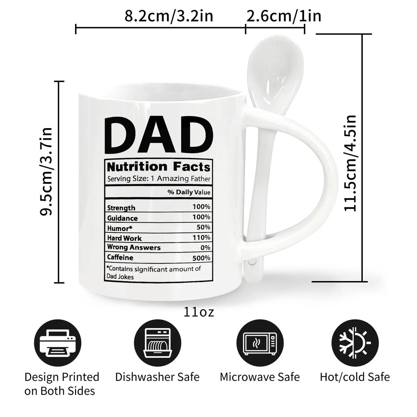 Dad Nutritional Facts Mug – Ceramic Coffee Cup with Spoon
