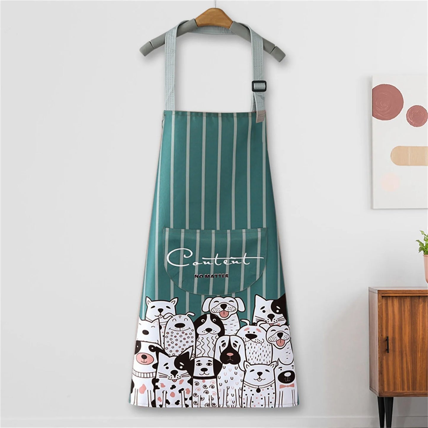 Household Creative Cartoon Print Kitchen Apron – Waterproof & Hanging Neck
