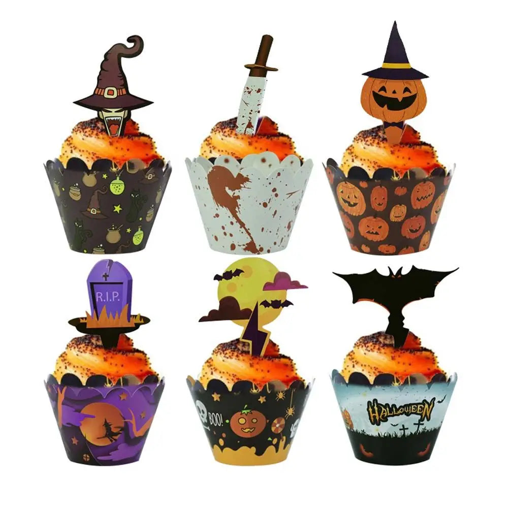SpookyBake™ Halloween Pumpkin & Witch Cupcake Wrapper & Topper Set