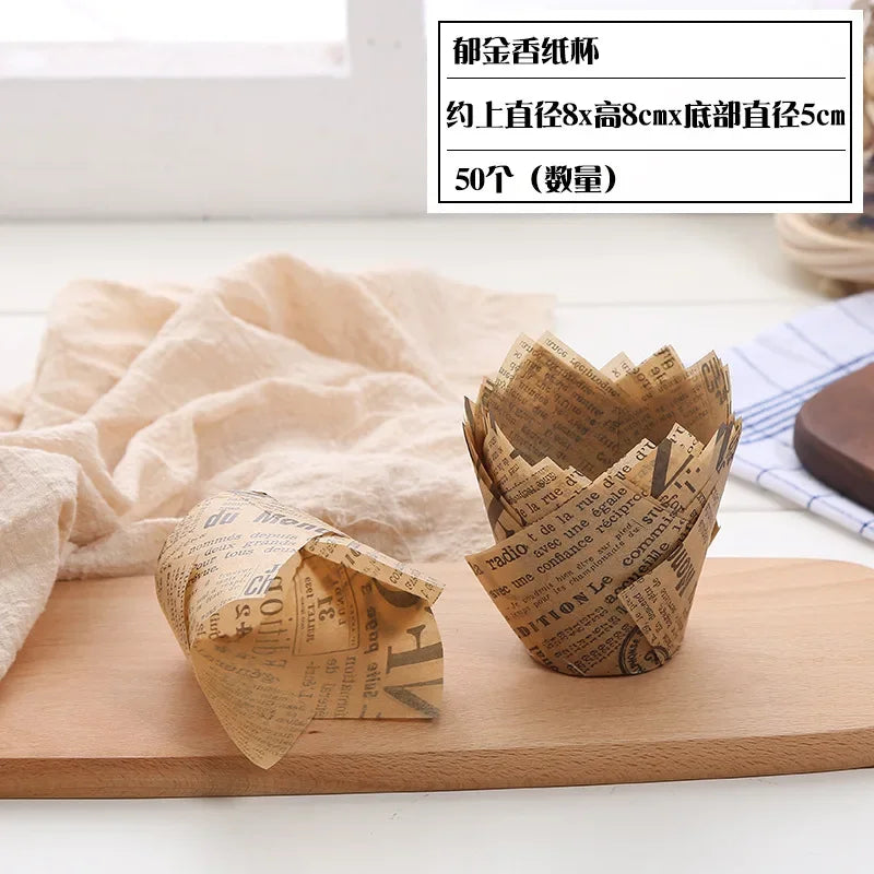 50pcs Tulip Muffin Cupcake Paper Cups Oilproof Cupcakes Liner