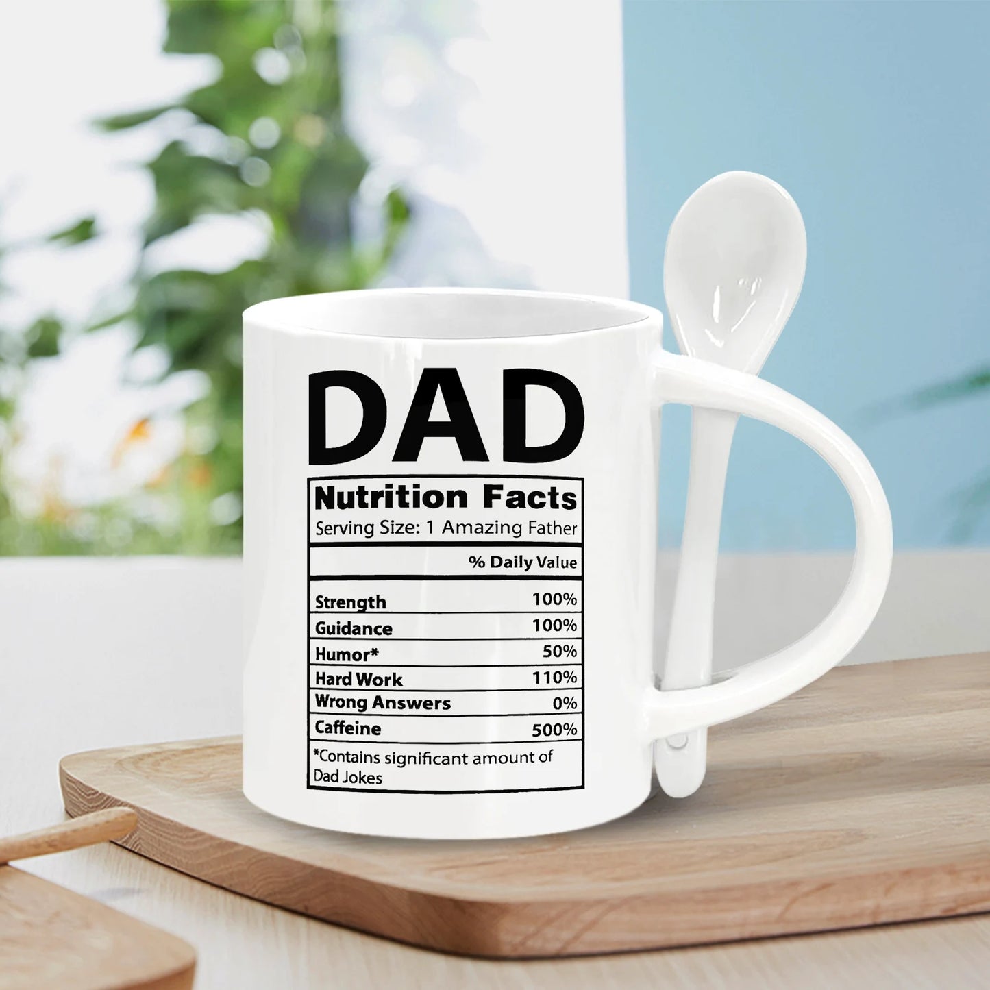 Dad Nutritional Facts Mug – Ceramic Coffee Cup with Spoon