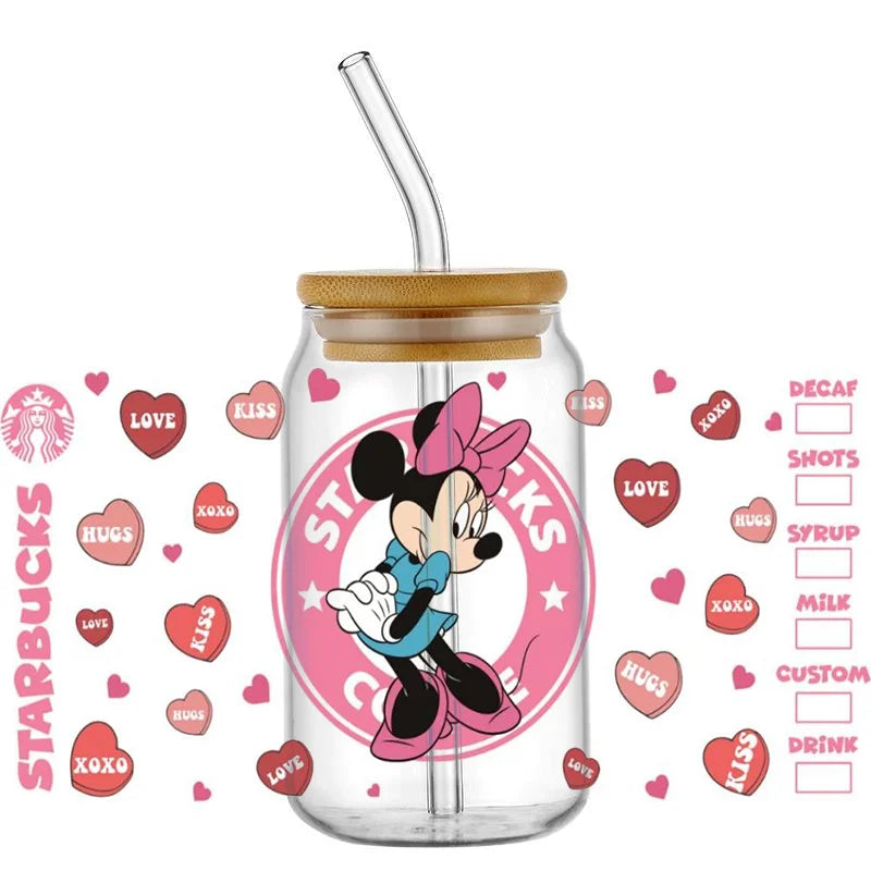 Cute Kitty & Mickey UV DTF Wrap – Waterproof Transfer for Tumblers