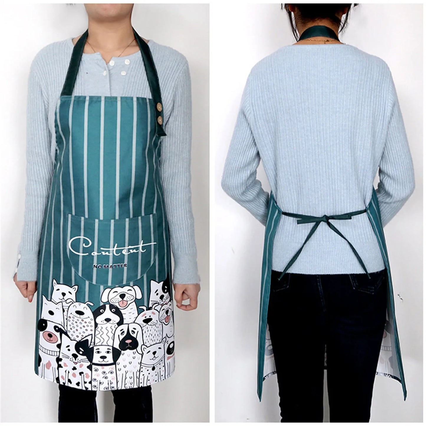 Household Creative Cartoon Print Kitchen Apron – Waterproof & Hanging Neck