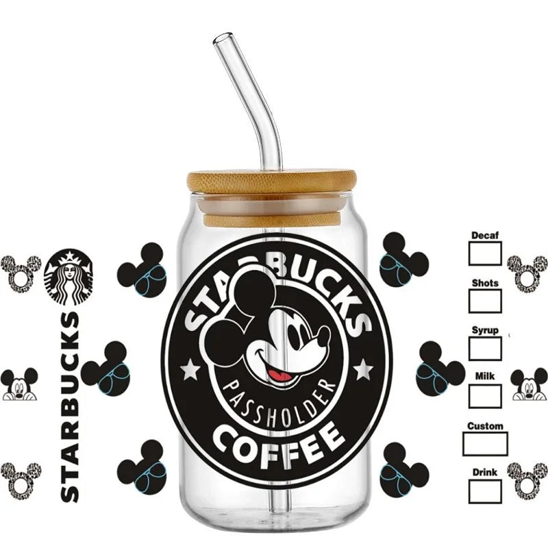 Cute Kitty & Mickey UV DTF Wrap – Waterproof Transfer for Tumblers