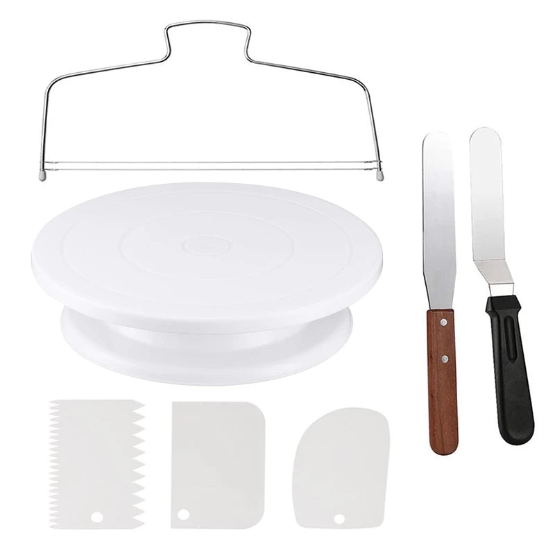 7-Pcs Cake Decorating Tools Kit – Turntable, Spatulas & Icing Smoother