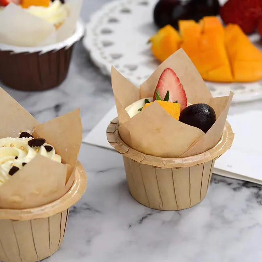 50pcs Tulip Muffin Cupcake Paper Cups Oilproof Cupcakes Liner