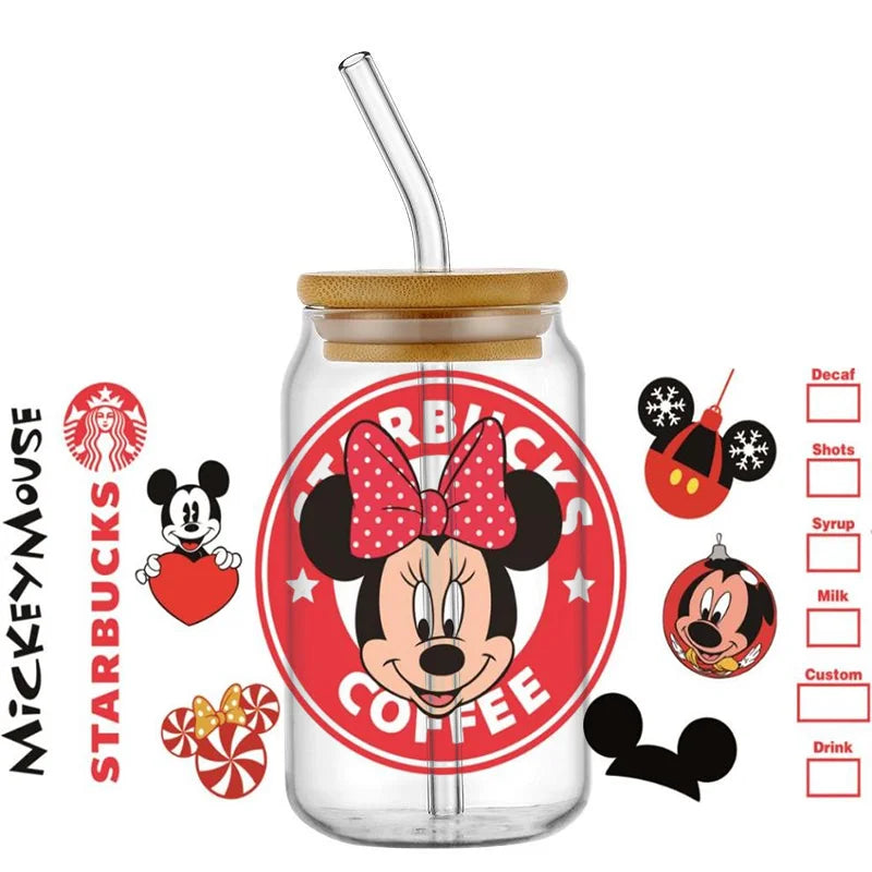 Cute Kitty & Mickey UV DTF Wrap – Waterproof Transfer for Tumblers