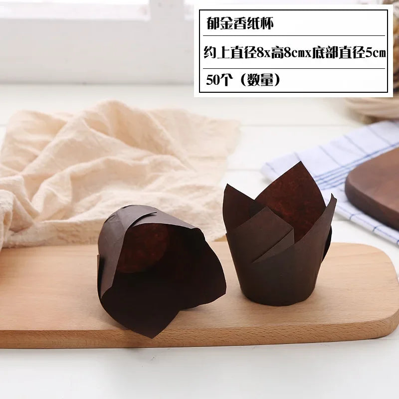 50pcs Tulip Muffin Cupcake Paper Cups Oilproof Cupcakes Liner