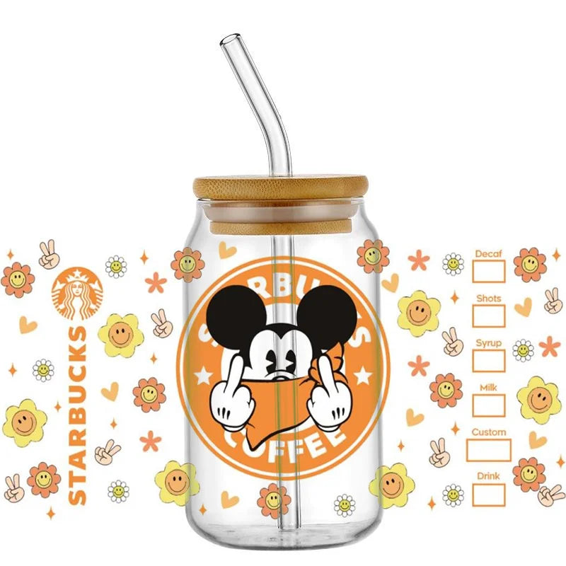 Cute Kitty & Mickey UV DTF Wrap – Waterproof Transfer for Tumblers
