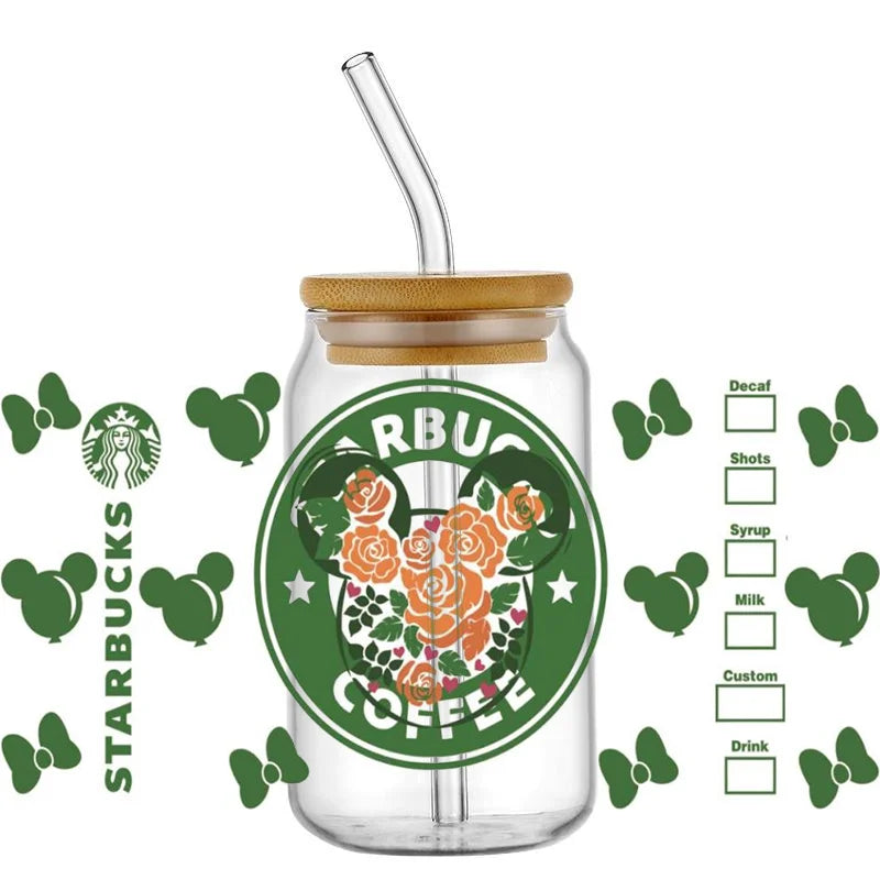 Cute Kitty & Mickey UV DTF Wrap – Waterproof Transfer for Tumblers