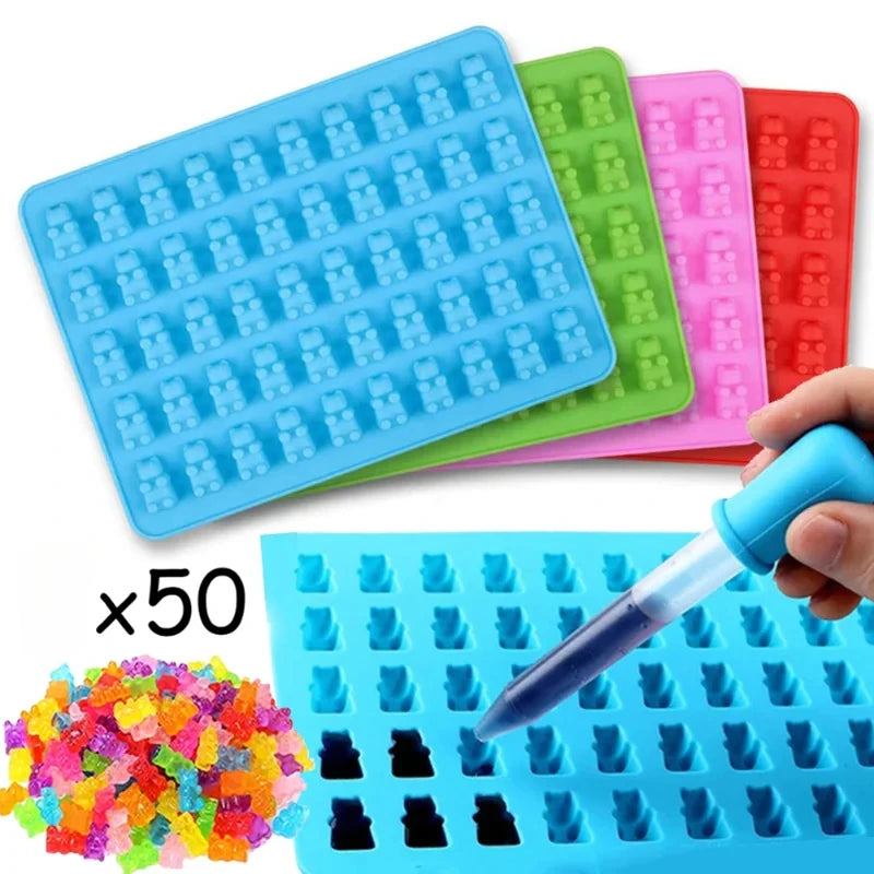 50-Cavity Bear Silicone Mold with Dropper – Candy & Ice Cube Tray