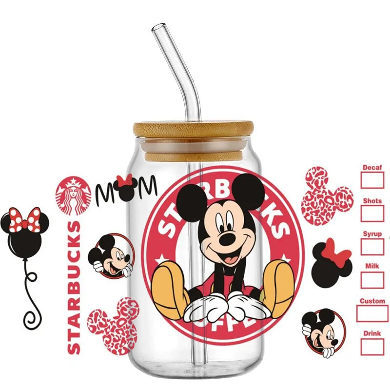 Cute Kitty & Mickey UV DTF Wrap – Waterproof Transfer for Tumblers