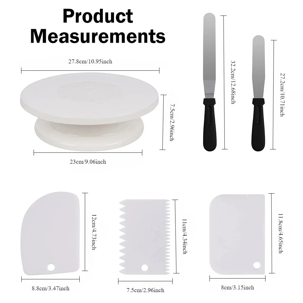 1/6pcs Cake Turntable Set with 2 Frosting Spatula 3 Icing Smoother Scraper
