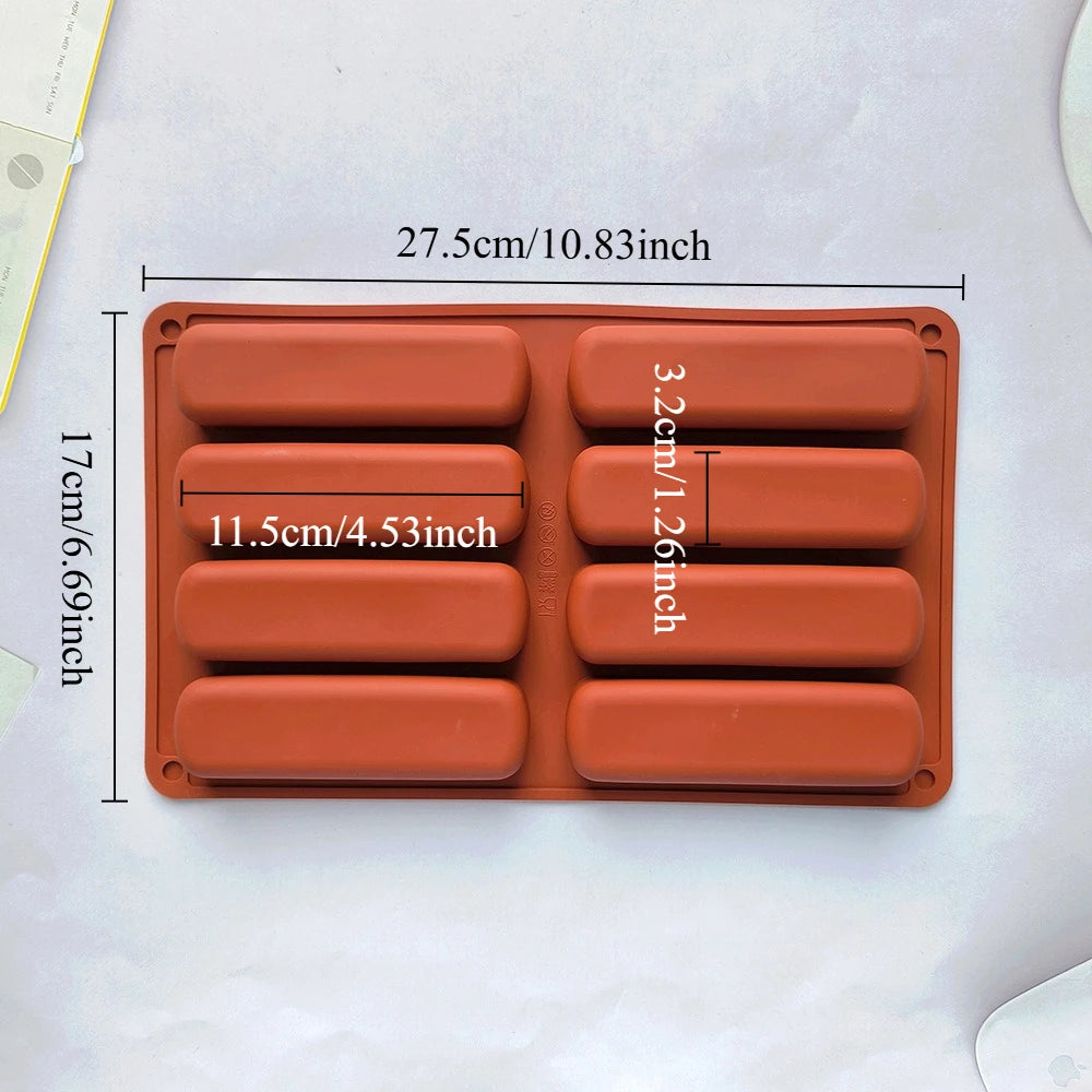 8-Cavity 3D Strip Silicone Cake Mold – Non-Stick Flexible Bakeware