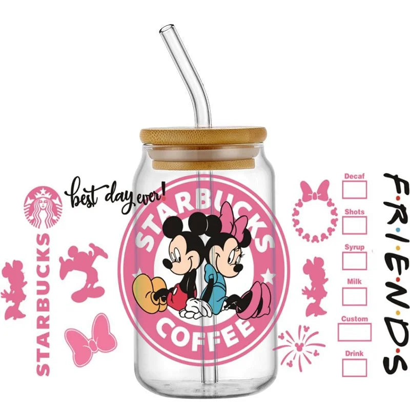 Cute Kitty & Mickey UV DTF Wrap – Waterproof Transfer for Tumblers