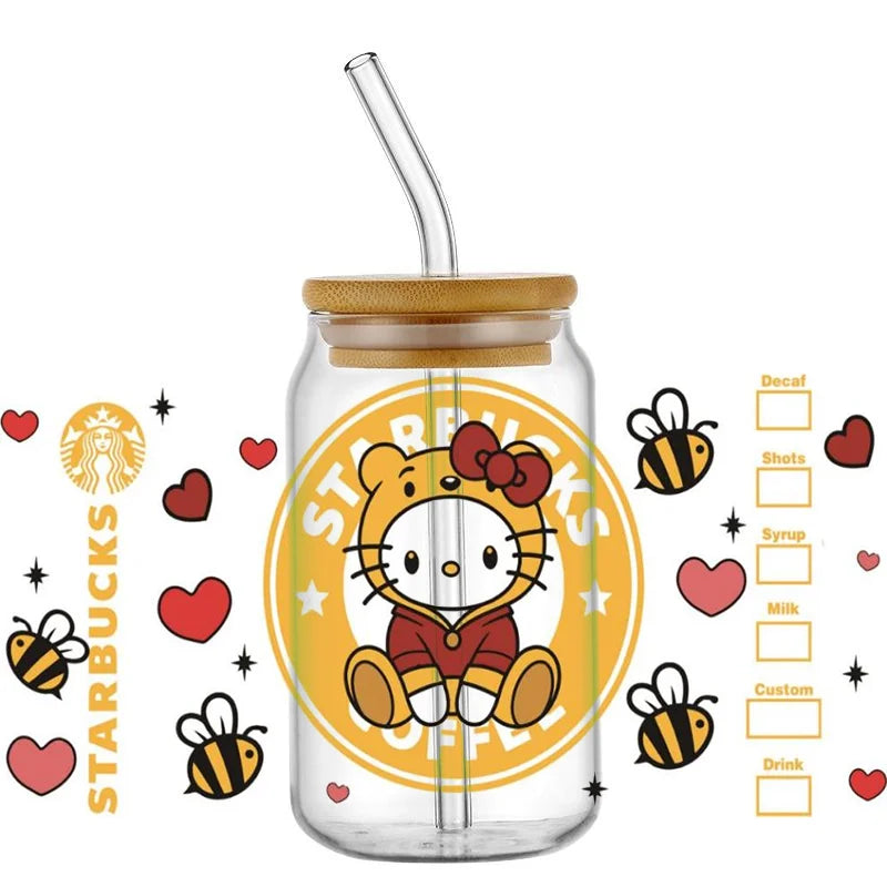 Cute Kitty & Mickey UV DTF Wrap – Waterproof Transfer for Tumblers