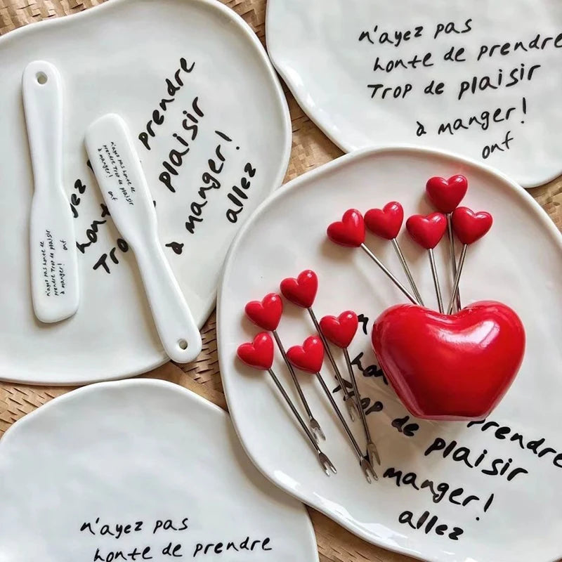 Love Heart Mini Fork Set with Holder – 10pcs Metal Reusable Fruit and Cake Picks