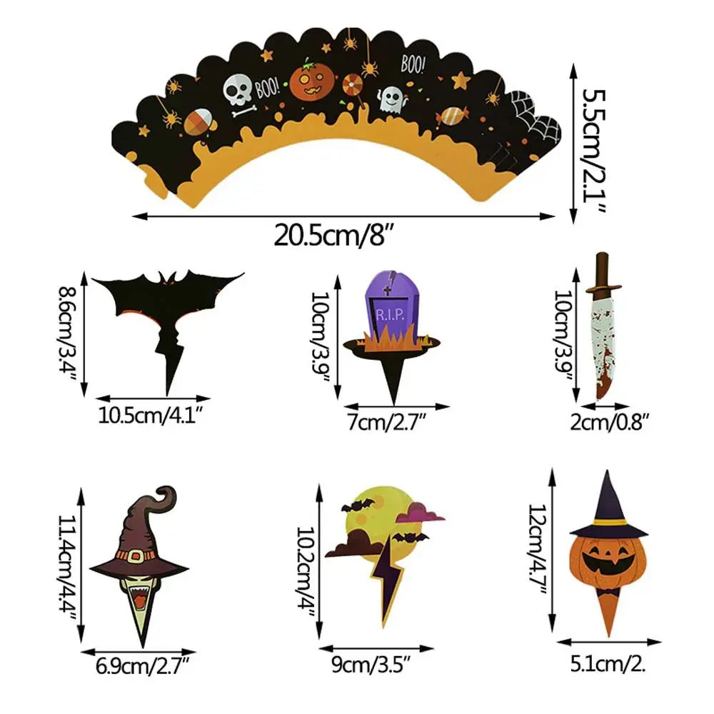 SpookyBake™ Halloween Pumpkin & Witch Cupcake Wrapper & Topper Set