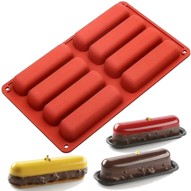 8-Cavity 3D Strip Silicone Cake Mold – Non-Stick Flexible Bakeware