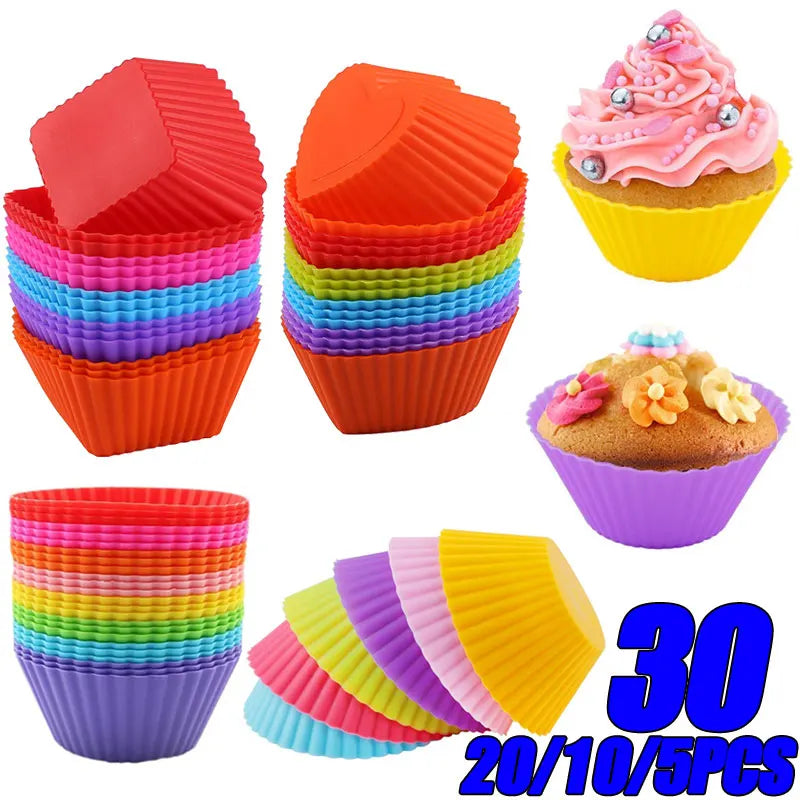 5/10/20/30pcs/lot Silicone Cake Mold Round Heart Shape Muffin Cupcake