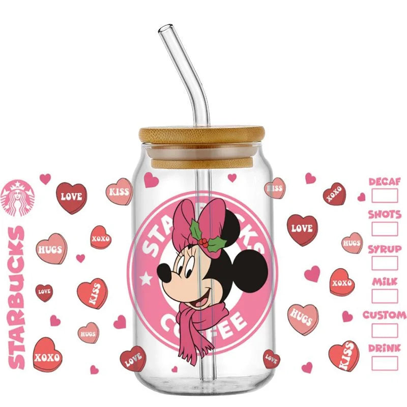 Cute Kitty & Mickey UV DTF Wrap – Waterproof Transfer for Tumblers