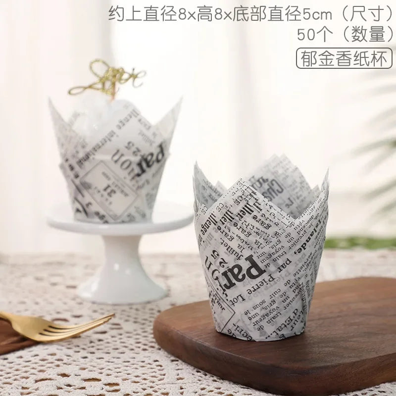 50pcs Tulip Muffin Cupcake Paper Cups Oilproof Cupcakes Liner