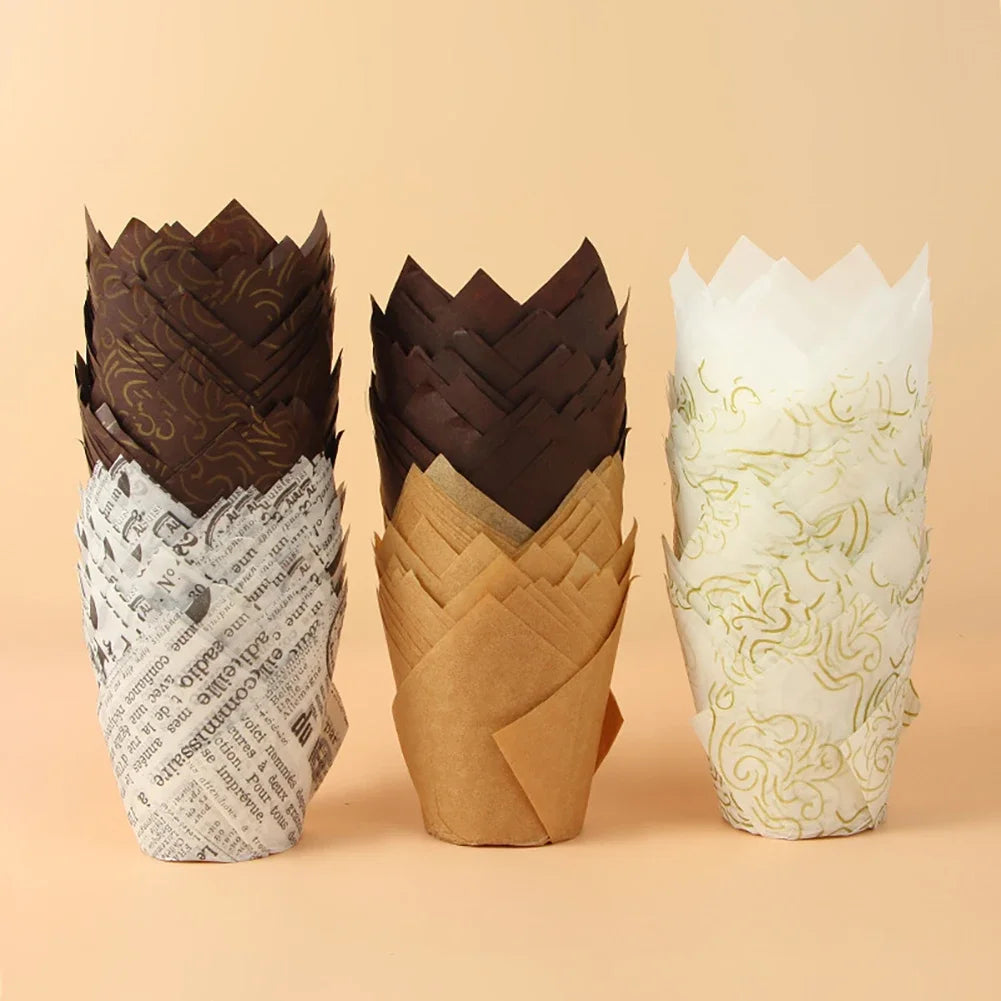 50pcs Tulip Muffin Cupcake Paper Cups Oilproof Cupcakes Liner