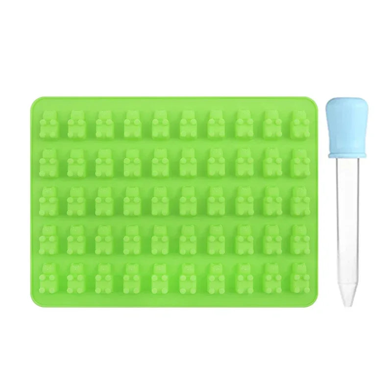 50-Cavity Bear Silicone Mold with Dropper – Candy & Ice Cube Tray