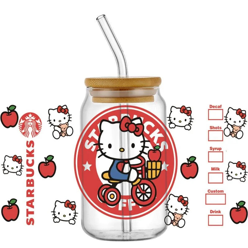 Cute Kitty & Mickey UV DTF Wrap – Waterproof Transfer for Tumblers