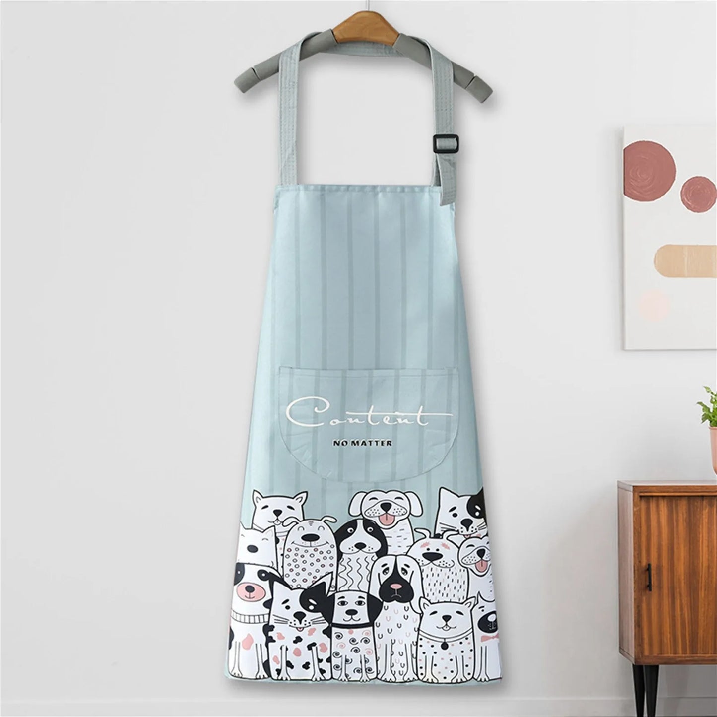 Household Creative Cartoon Print Kitchen Apron – Waterproof & Hanging Neck
