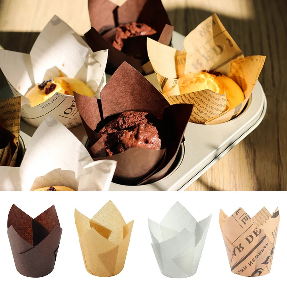 50pcs Tulip Muffin Cupcake Paper Cups Oilproof Cupcakes Liner