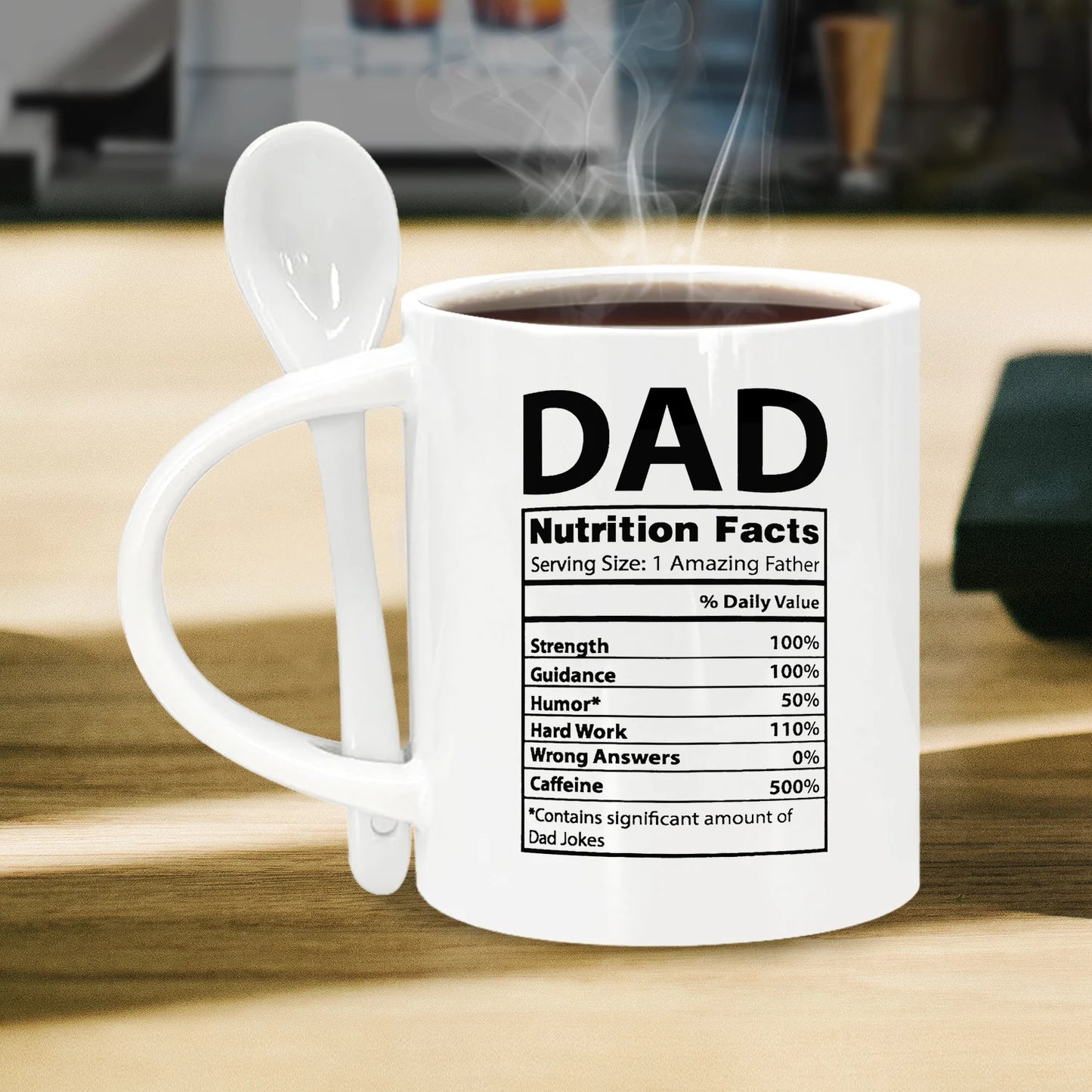 Dad Nutritional Facts Mug – Ceramic Coffee Cup with Spoon