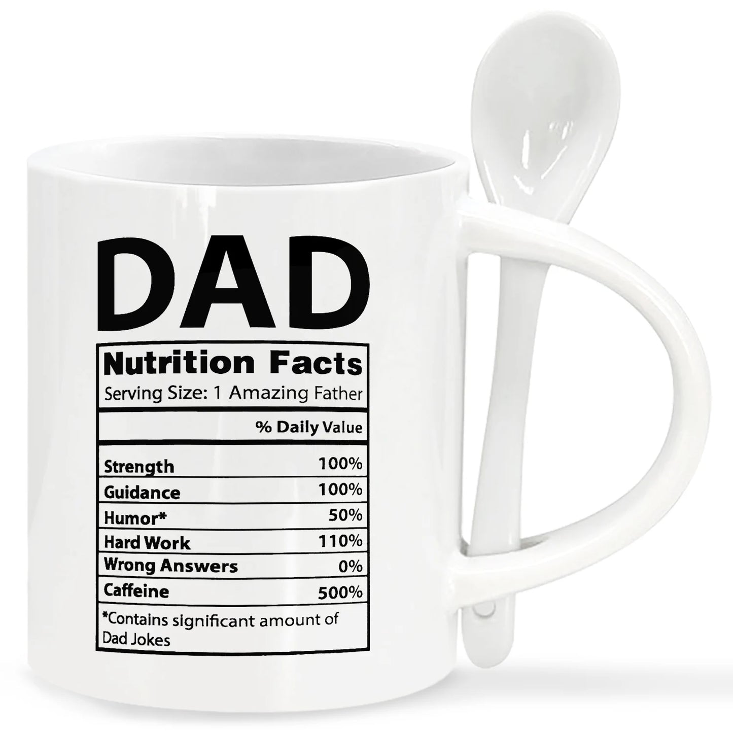 Dad Nutritional Facts Mug – Ceramic Coffee Cup with Spoon