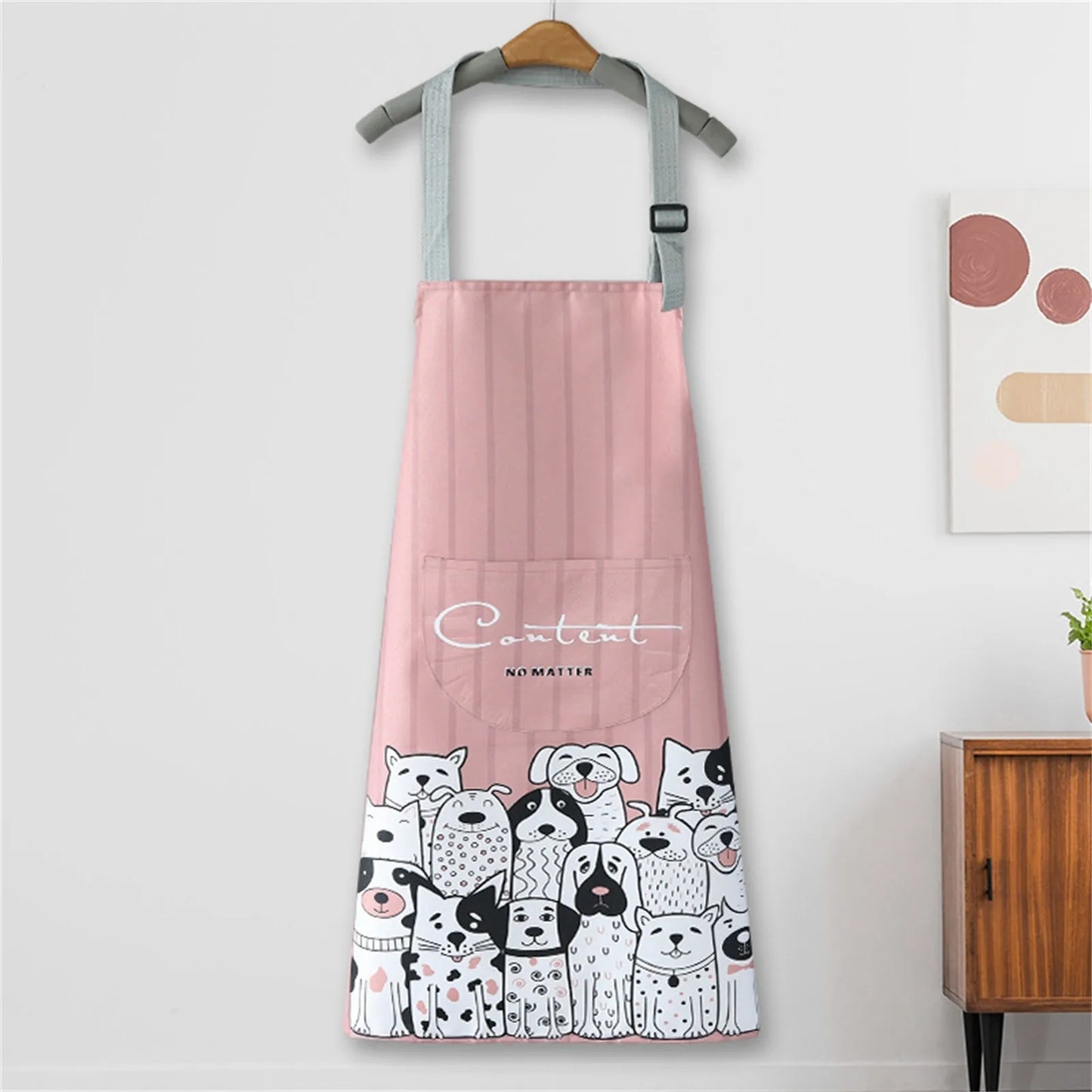 Household Creative Cartoon Print Kitchen Apron – Waterproof & Hanging Neck