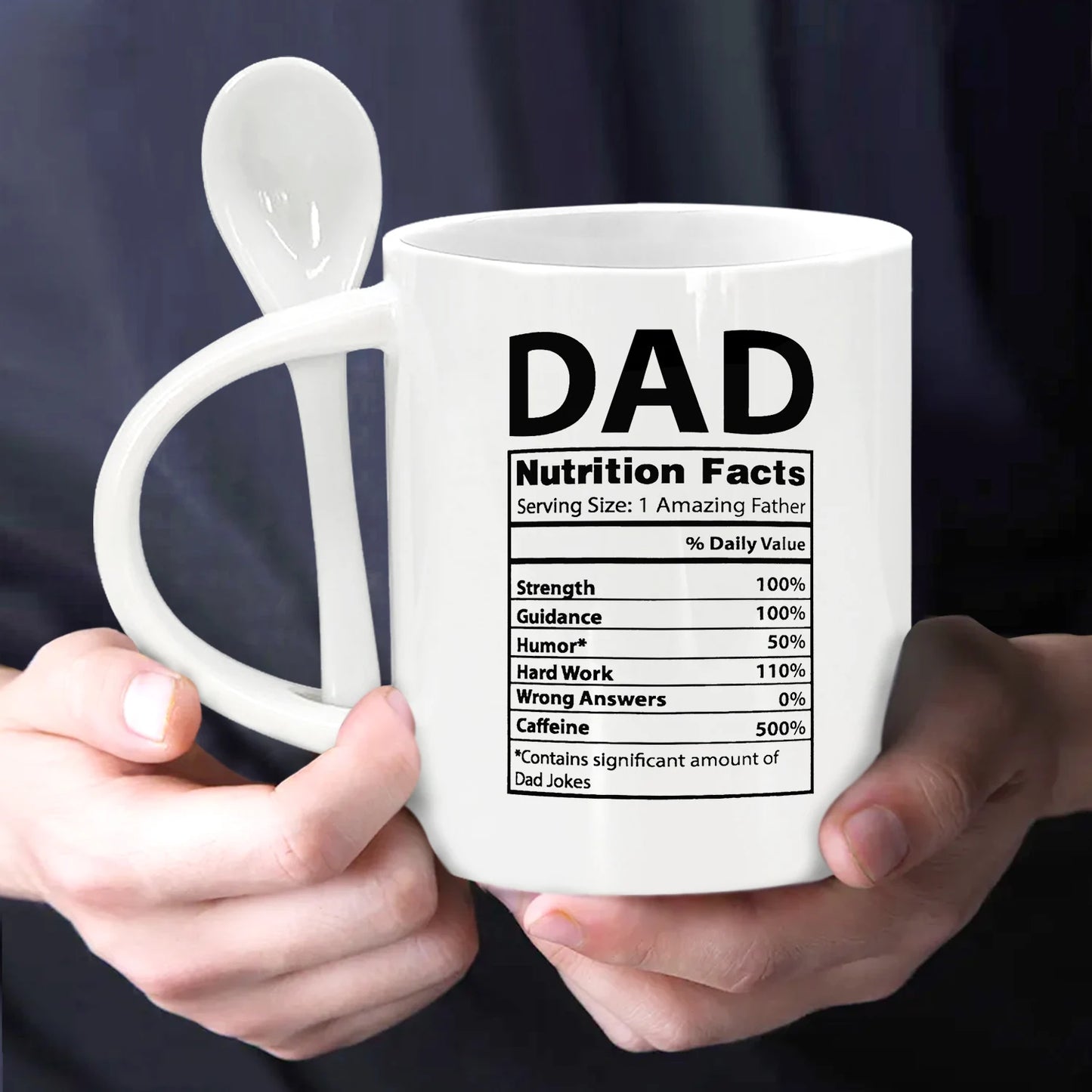 Dad Nutritional Facts Mug – Ceramic Coffee Cup with Spoon
