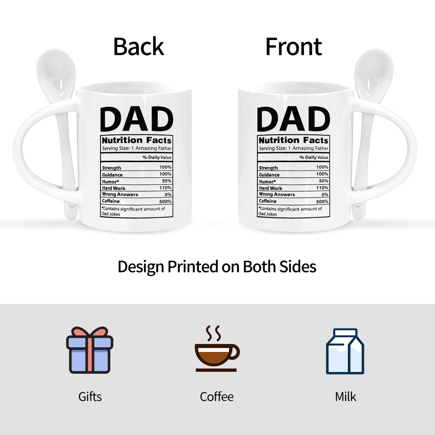 Dad Nutritional Facts Mug – Ceramic Coffee Cup with Spoon