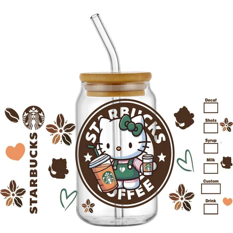 Cute Kitty & Mickey UV DTF Wrap – Waterproof Transfer for Tumblers