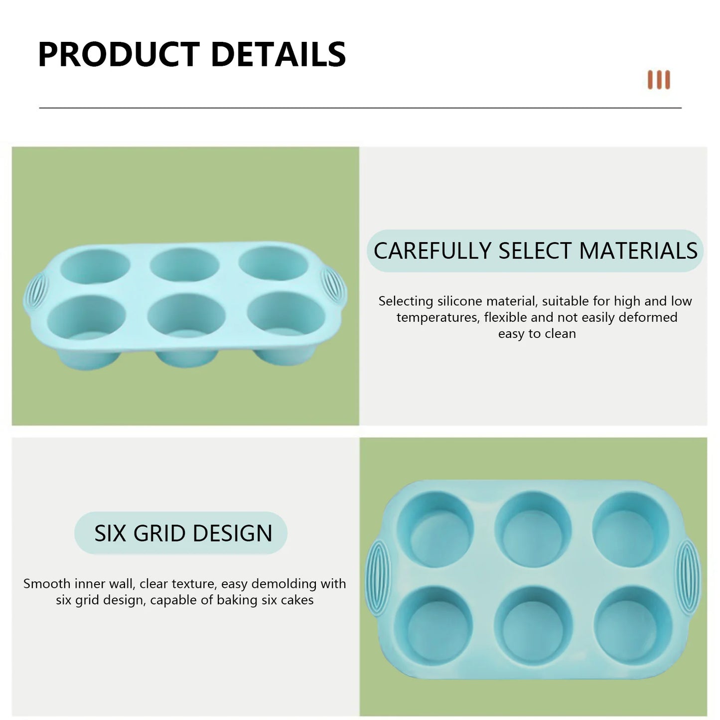 Silicone Cake Mold Pan 6 Cup Baking Tray Non-Stick Muffin Mould