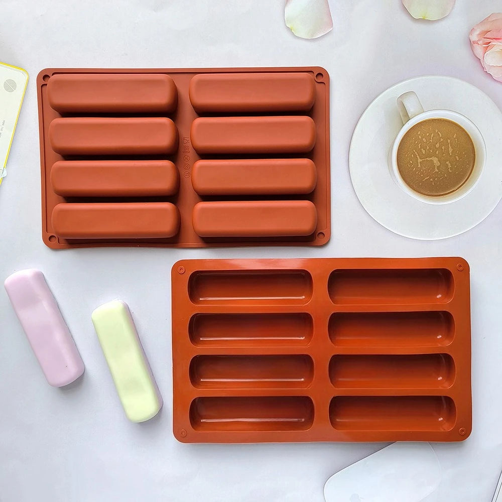 8-Cavity 3D Strip Silicone Cake Mold – Non-Stick Flexible Bakeware