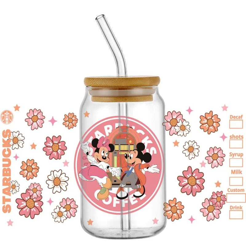 Cute Kitty & Mickey UV DTF Wrap – Waterproof Transfer for Tumblers