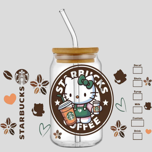 Cute Kitty & Mickey UV DTF Wrap – Waterproof Transfer for Tumblers