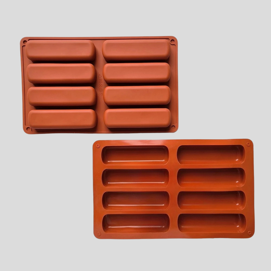8-Cavity 3D Strip Silicone Cake Mold – Non-Stick Flexible Bakeware