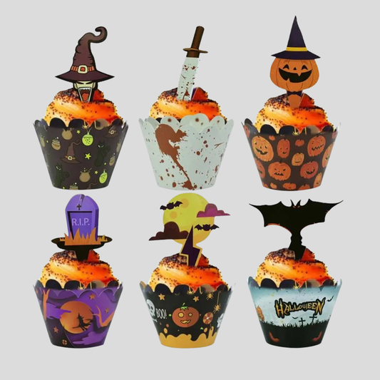 SpookyBake™ Halloween Pumpkin & Witch Cupcake Wrapper & Topper Set