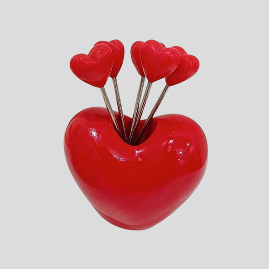 Love Heart Mini Fork Set with Holder – 10pcs Metal Reusable Fruit and Cake Picks